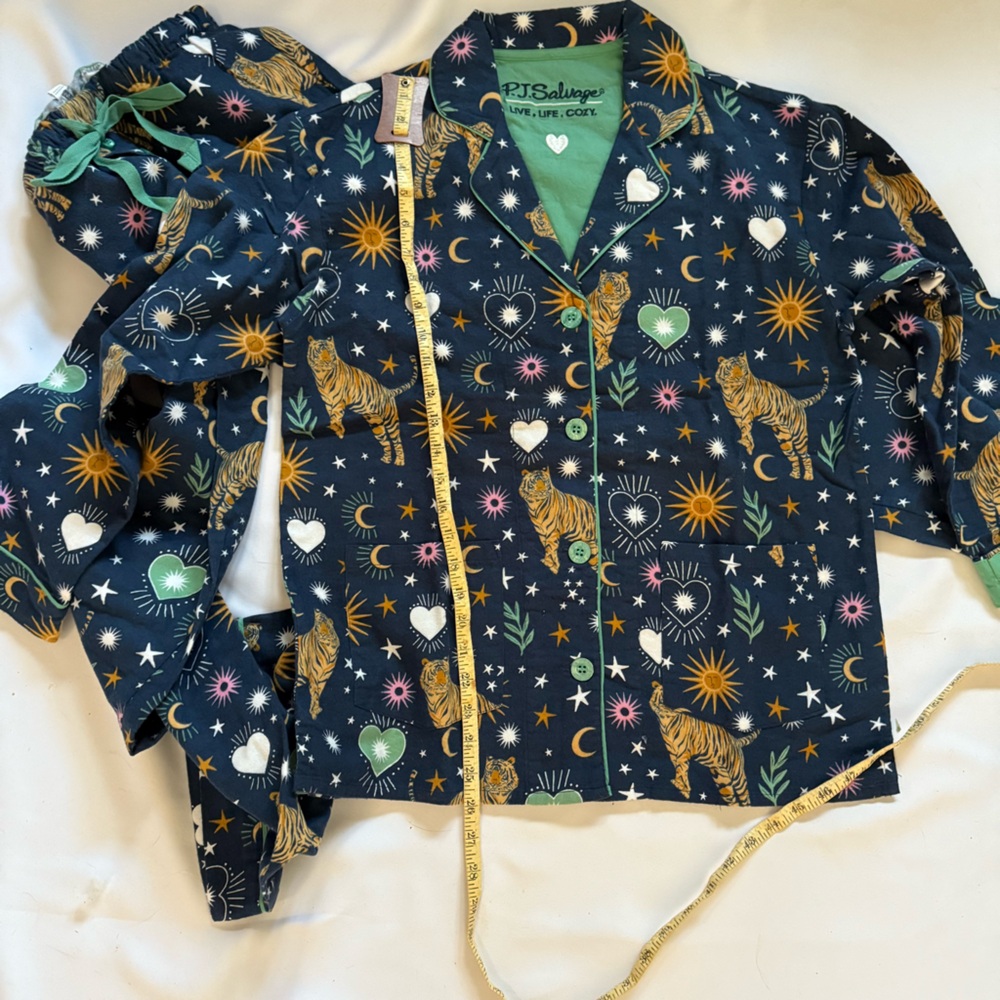 PJ Salvage Navy Celestial Print Button-Up Pajama Set with Mint Trim - Picture 8 of 12
